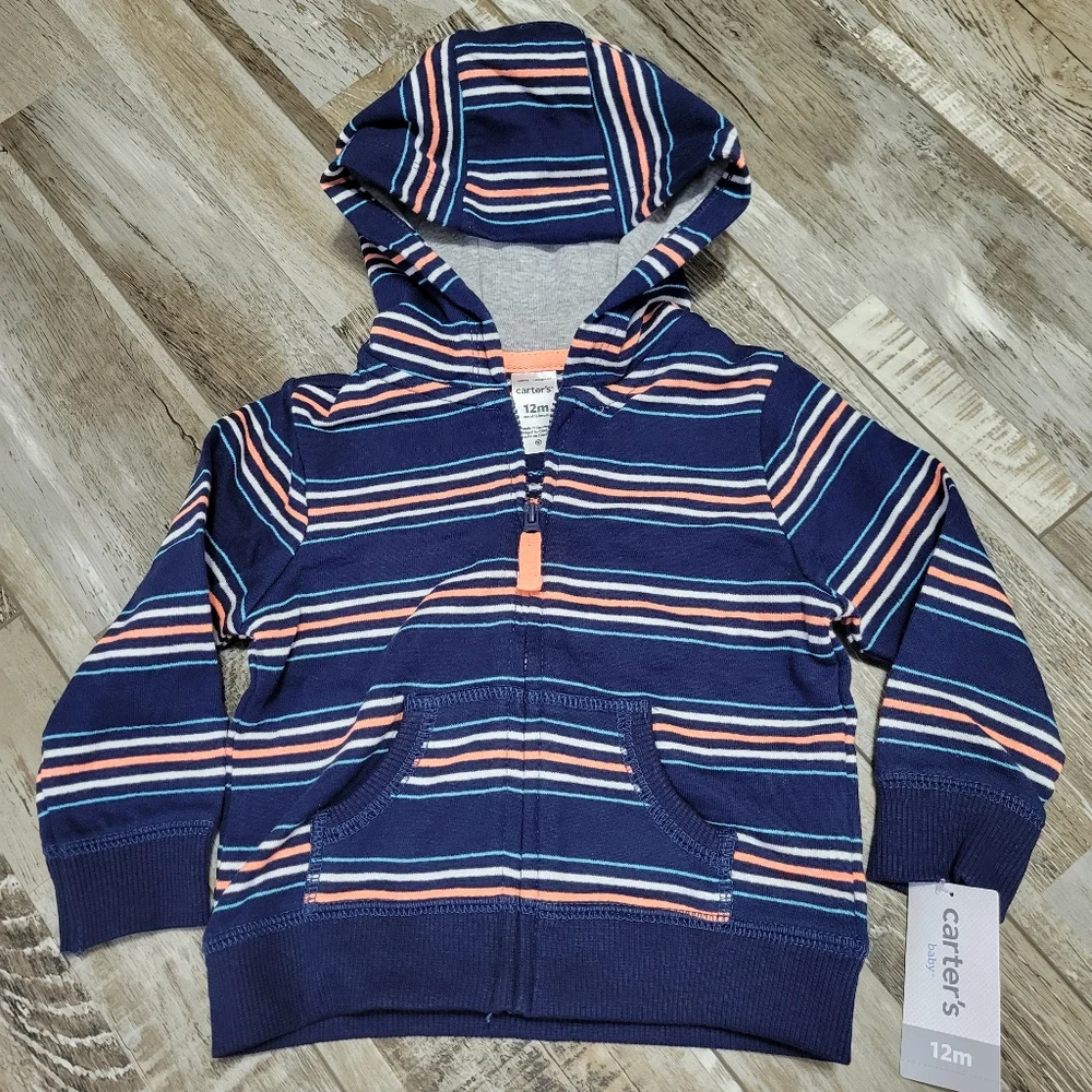 New Carter's Baby Striped Zip Up Hoodie Size 12M